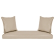 Jeco Wicker Patio Love Seat and Coffee Table Set in Honey with Tan Cushion