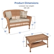 Jeco Wicker Patio Love Seat and Coffee Table Set in Honey with Tan Cushion
