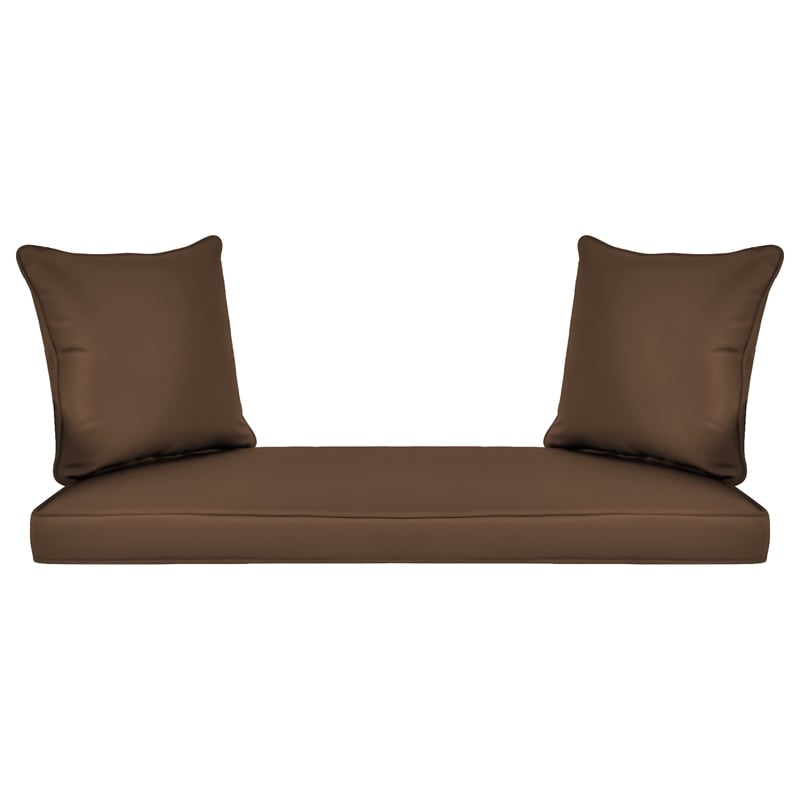 Jeco Wicker Patio Love Seat and Coffee Table Set in Honey with Brown Cushion