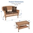 Jeco Wicker Patio Love Seat and Coffee Table Set in Honey with Brown Cushion