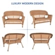 Jeco Wicker Patio Love Seat and Coffee Table Set in Honey with Brown Cushion
