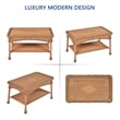 Jeco Wicker Patio Love Seat and Coffee Table Set in Honey with Brown Cushion