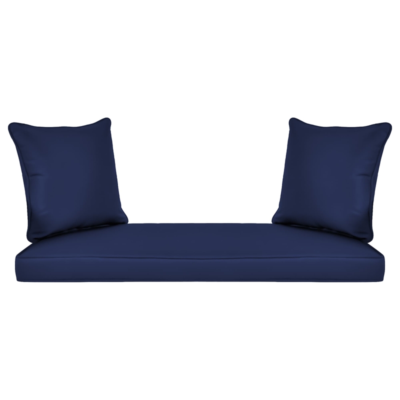 Jeco Wicker Patio Love Seat and Coffee Table Set in Honey with Blue Cushion