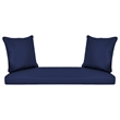 Jeco Wicker Patio Love Seat and Coffee Table Set in Honey with Blue Cushion