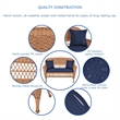 Jeco Wicker Patio Love Seat and Coffee Table Set in Honey with Blue Cushion