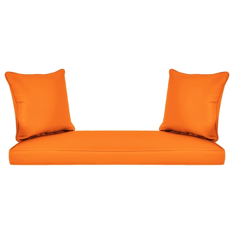 Jeco Wicker Patio Love Seat and Coffee Table Set in Honey with Orange Cushion