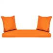 Jeco Wicker Patio Love Seat and Coffee Table Set in Honey with Orange Cushion