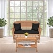 Jeco Wicker Patio Love Seat and Coffee Table Set in Honey with Black Cushion
