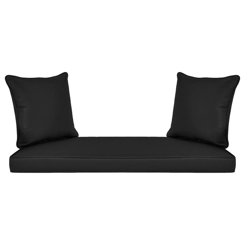 Jeco Wicker Patio Love Seat and Coffee Table Set in Honey with Black Cushion