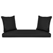 Jeco Wicker Patio Love Seat and Coffee Table Set in Honey with Black Cushion