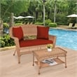 Jeco Wicker Patio Love Seat and Coffee Table Set in Honey
