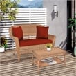 Jeco Wicker Patio Love Seat and Coffee Table Set in Honey