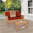 Jeco Wicker Patio Love Seat and Coffee Table Set in Honey