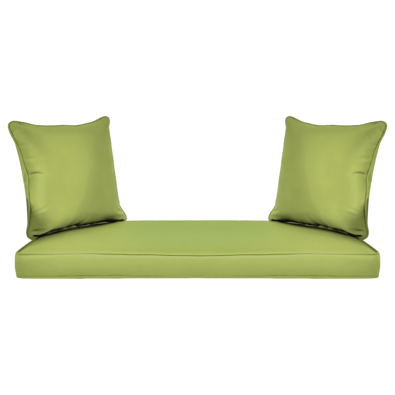 Jeco Wicker Patio Love Seat and Coffee Table Set in Honey with Green Cushion