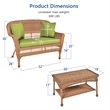 Jeco Wicker Patio Love Seat and Coffee Table Set in Honey with Green Cushion