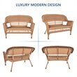 Jeco Wicker Patio Love Seat and Coffee Table Set in Honey with Green Cushion