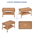 Jeco Wicker Patio Love Seat and Coffee Table Set in Honey with Green Cushion
