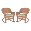 Jeco Wicker Rocker Chair in Honey with Tan Cushion (Set of 2)