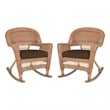 Jeco Wicker Rocker Chair in Honey with Brown Cushion (Set of 2)