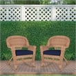 Jeco Wicker Rocker Chair in Honey with Blue Cushion (Set of 2)