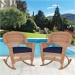 Jeco Wicker Rocker Chair in Honey with Blue Cushion (Set of 2)