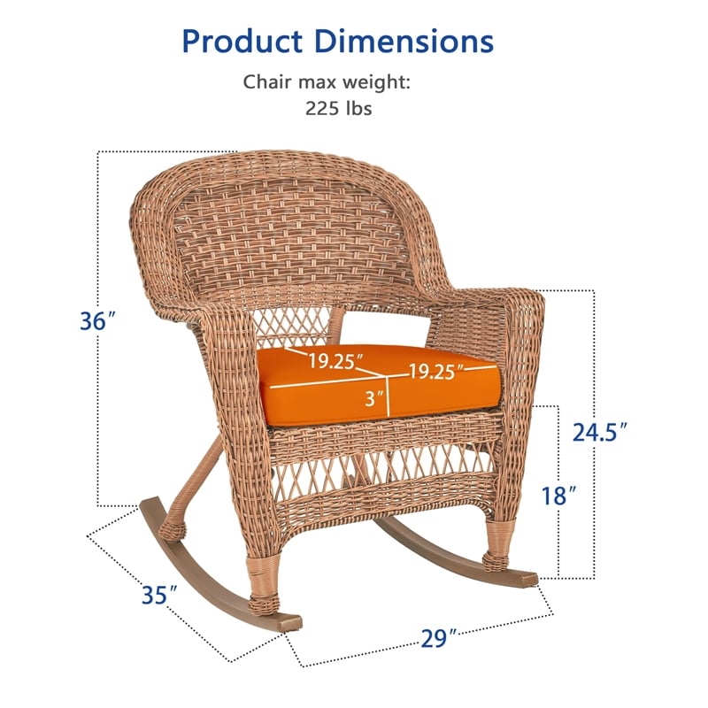Jeco Wicker Rocker Chair in Honey with Orange Cushion (Set of 2)