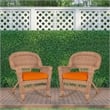 Jeco Wicker Rocker Chair in Honey with Orange Cushion (Set of 2)