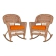 Jeco Wicker Rocker Chair in Honey with Orange Cushion (Set of 2)