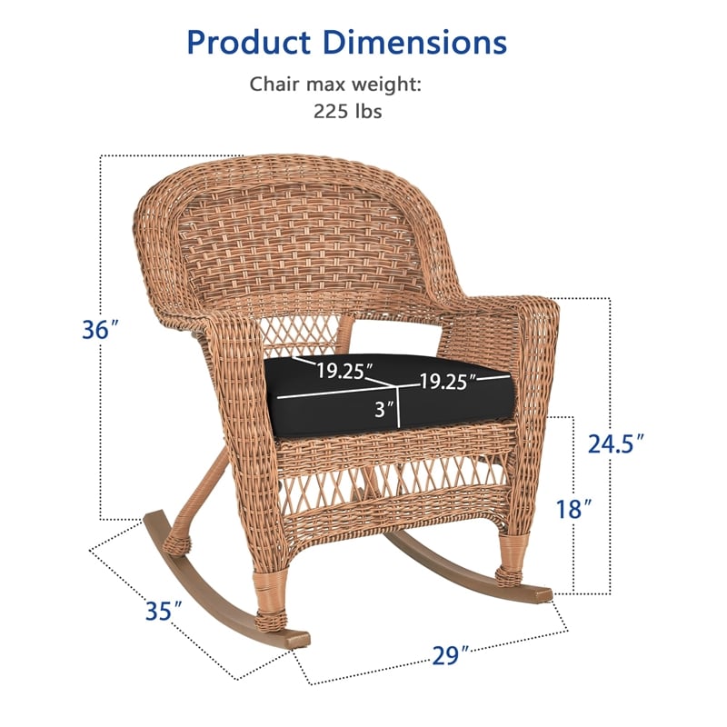 Jeco Wicker Rocker Chair in Honey with Black Cushion (Set of 2)