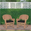 Jeco Wicker Rocker Chair in Honey with Black Cushion (Set of 2)