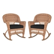 Jeco Wicker Rocker Chair in Honey with Black Cushion (Set of 2)