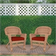 Jeco Wicker Rocker Chair in Honey with Red Cushion (Set of 2)