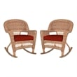 Jeco Wicker Rocker Chair in Honey with Red Cushion (Set of 2)