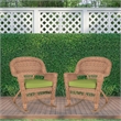 Jeco Wicker Rocker Chair in Honey with Green Cushion (Set of 2)