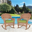 Jeco Wicker Rocker Chair in Honey with Green Cushion (Set of 2)