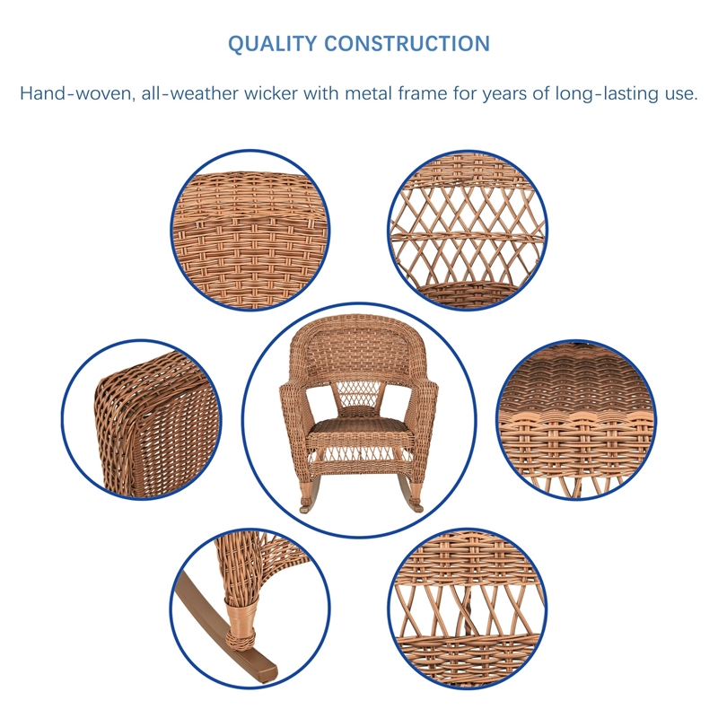 Jeco 3 Piece Resin Wicker Outdoor Patio Rocker Chair Set in Honey