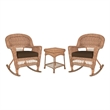 Jeco 3pc Wicker Rocker Chair Set in Honey with Brown Cushion