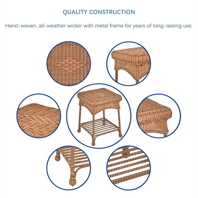 Jeco 3pc Wicker Rocker Chair Set in Honey with Blue Cushion