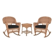 Jeco 3pc Wicker Rocker Chair Set in Honey with Black Cushion
