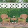 Jeco 3pc Wicker Rocker Chair Set in Honey with Green Cushion