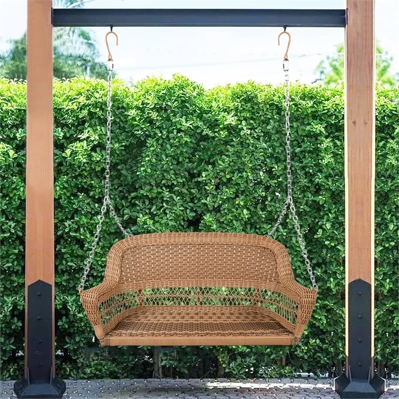 Jeco Resin Wicker Traditional Hanging Porch Swing in Honey