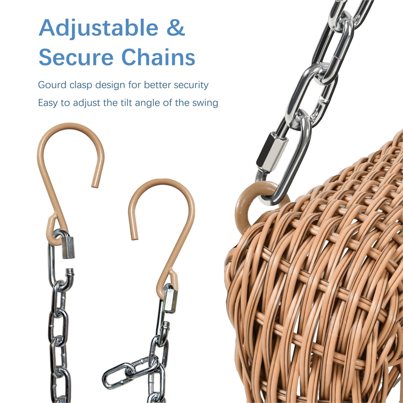 Jeco Honey Resin Wicker Hanging Porch Swing with Cushion in Tan