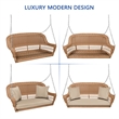 Jeco Honey Resin Wicker Hanging Porch Swing with Cushion in Honey/Tan