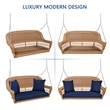 Jeco Honey Resin Wicker Hanging Porch Swing with Cushion in Blue