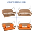 Jeco Honey Resin Wicker Hanging Porch Swing with Cushion in Orange