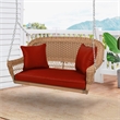 Jeco Honey Resin Wicker Hanging Porch Swing with Cushion in Red