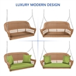 Jeco Honey Resin Wicker Hanging Porch Swing with Cushion in Green