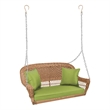 Jeco Honey Resin Wicker Hanging Porch Swing with Cushion in Green