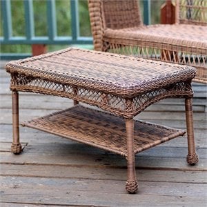 Jeco Wicker Patio Furniture Coffee Table in Honey