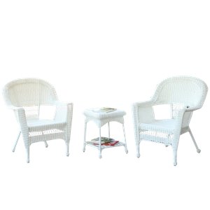 jeco 3pc white wicker chair and end table set